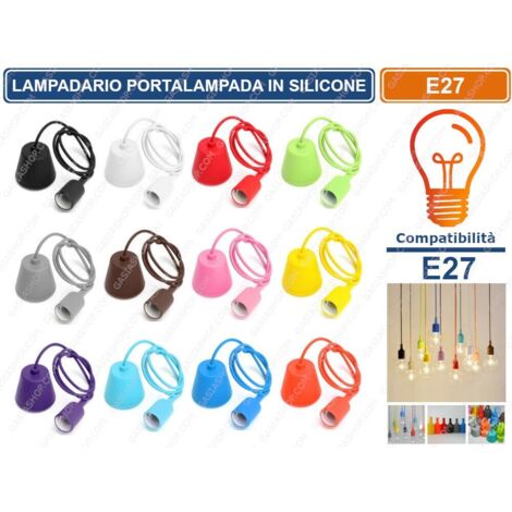 PORTALAMPADA LAMPADARIO A SOSPENSIONE IN SILICONE COLORATI E27 LAMPADINA LED - Colore: Rosso