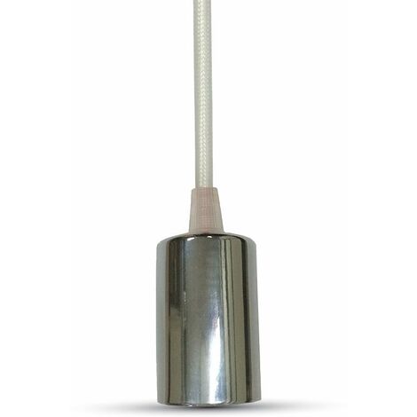 Lampada A Sospensione Cilindro in Metallo Cromato Attacco E27 Cavo Bianco SKU-3755