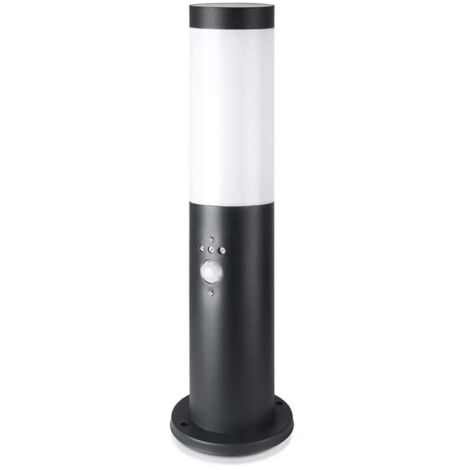 E27 PALETTO CON LAMPADA 45CM PIR SENSORE CORPO IN ACCIAIO INOX NERO IP44