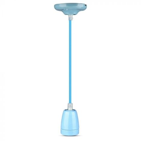 V-TAC Portalampada in Porcellana E27 (Max 60W) Colore Blu e Cavo in Corda