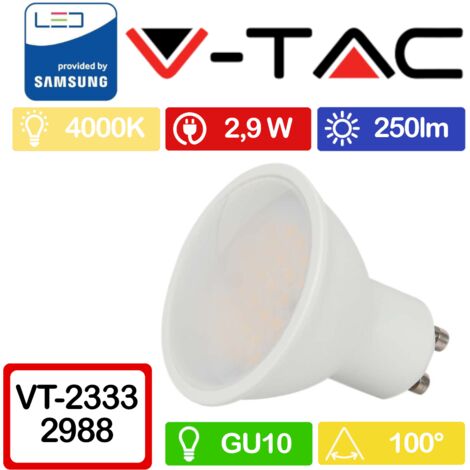 V-TAC VT-2333 LAMPADINA LED GU10 2.9W FARETTO SPOTLIGHT SMD - SKU 2987 / 2988 / 2989 - Colore Luce: Bianco Naturale