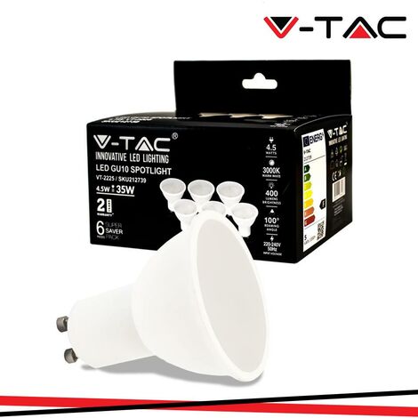 V-TAC Lampadine LED GU10-4,5W 400 Lumen - Alta Luminosità - Faretto Led GU10 per Massima Efficienza e Risparmio Energetico - Lampadine 4000K Luce Naturale (Box 6 pezzi)
