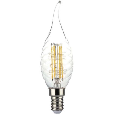 LAMPADINA LED E14 4W CANDLE FLAME BULB C35 CANDELA FIAMMA TWIST FILAMENT VETRO  Bianco Freddo