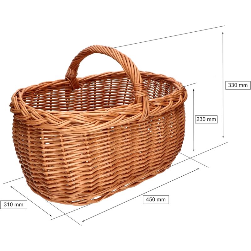 Panier Pique-nique En Osier Naturel – 46 Cm, Insert Tissu Rouge à Carreaux – Pour Pique-nique, Marché, Décoration, Cadeau