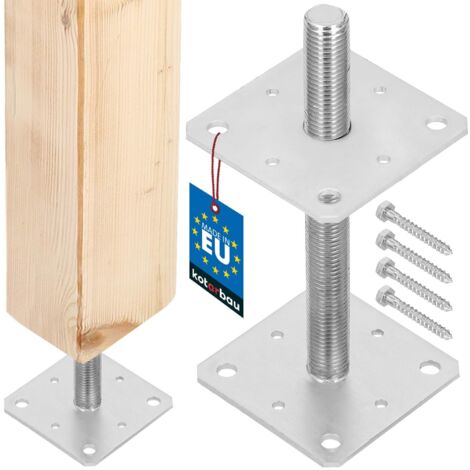 KOTARBAU® Support de Poteau - Acier Galvanisé - 160 x 160 x 250 mm - M24 - Argent - Pied Réglable - Support Poteau Bois - Fixation Robuste Extérieur Intérieur (1/5)