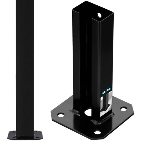 KOTARBAU® Support Poteau - pour Clôture - à Visser - Pied de Poteau - Acier Revêtu par Poudre - 60 x 40 mm - Noir - Fixation Robuste