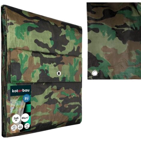 KOTARBAU® Bâche de Protection Extérieur - Polyéthylène - 5 x 6 m - Camouflage - 80 g/m² - Bâche Anti UV - Bache Remorque - Bache Impermeable Exterieu