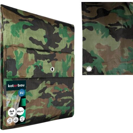 KOTARBAU® Bâche de Protection Extérieur - Polyéthylène - 4 x 4 m - Camouflage - 80 g/m² - Bâche Anti UV - Bache Remorque - Bache Impermeable Exterieu (1/5)