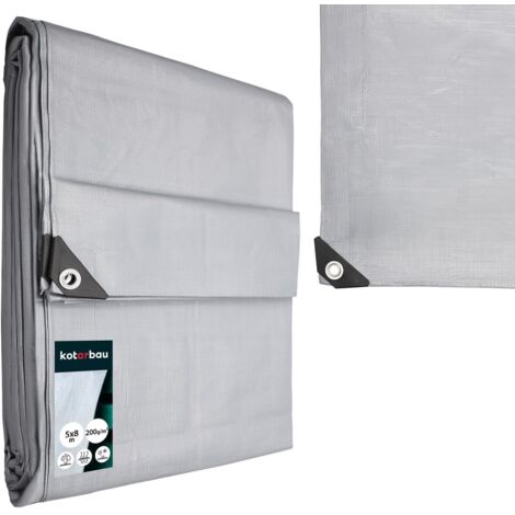 KOTARBAU® Bâche de Protection Extérieur - Polyéthylène - 5 x 8 m - Argenté - 200 g/m² - Bâche Anti UV - Bache Remorque - Bache Impermeable Exterieu (1/5)