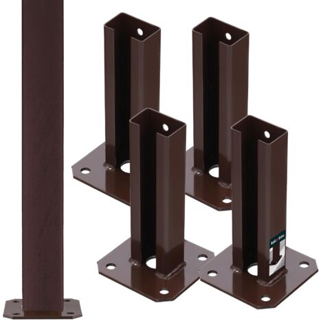 KOTARBAU® 4 Pièces Support Poteau - pour Clôture - à Visser - Pied de Poteau - Acier Revêtu par Poudre - 60 x 40 mm - Marron - Fixation Robuste