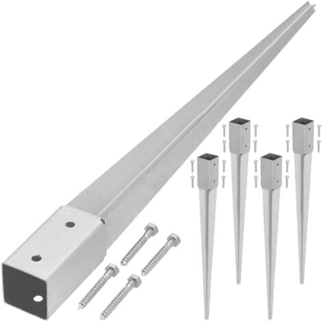 KOTARBAU® Lot de 4 Support de Poteau Bois - Acier Galvanisé - 60 cm - Argent - 46 x 46 mm - Support Poteau à Enfoncer - pour Clôture et Pavillon - Résistant à la Corrosion (1/5)