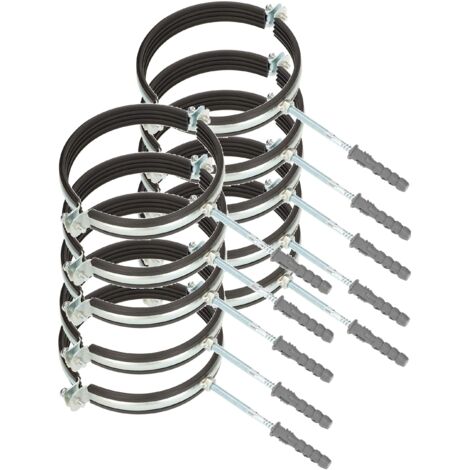 KOTARBAU® 10 pces. Collier de Serrage Tuyau - Acier Galvanisé - 6" - Fixation pour Tube - Collier de Fixation - avec Joint en Caoutchouc - Fixation pour Tube - avec Chevilles - Noir Argenté (1/5)