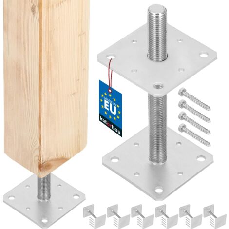 KOTARBAU® 6 pces. Support de Poteau - Acier Galvanisé - 160 x 160 x 250 mm - M24 - Argent - Pied Réglable - Support Poteau Bois - Fixation Robuste Extérieur Intérieur (1/5)