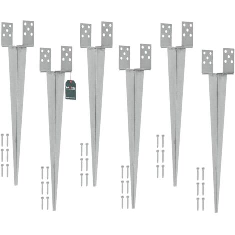 KOTARBAU® 6 Pièces Support de Poteau Réglable - 0-160 mm - Acier Galvanisé - 70 cm - Argent - Support Poteau a Enfoncer - Ancrage Balancoire - Ancre a Enfoncer - pour Poteaux Bois (1/5)