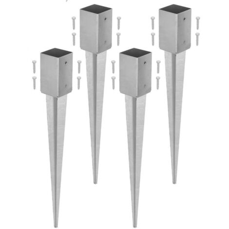 KOTARBAU® Lot de 4 Support de Poteau Bois - Acier Galvanisé - 75 cm - Argent - 81 x 81 mm - Support Poteau à Enfoncer - pour Clôture et Pavillon - Résistant à la Corrosion