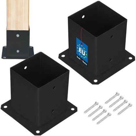KOTARBAU® Lot de 2 Support Poteau Bois - Acier Revêtu par Poudre - 120 x 120 mm - Noir - Pied de Poteau - Fixation Robuste - Résistant à la Corrosion