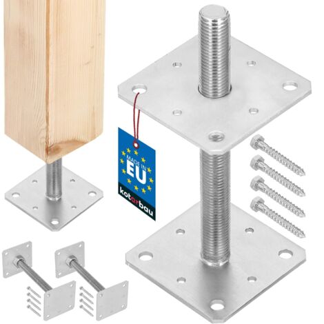 KOTARBAU® 2 pces. Support de Poteau - Acier Galvanisé - 110 x 110 x 250 mm - M24 - Argent - Pied Réglable - Support Poteau Bois - Fixation Robuste Extérieur Intérieur (1/5)