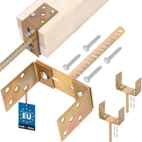 KOTARBAU® 2 pièces Support de Poteau à Sceller - Acier - 200 mm - Or - Support Poteau Bois - Largeur Réglable 0-160 mm - avec Ancrage Béton - pour Poteaux et Poutres Bois (1/5)