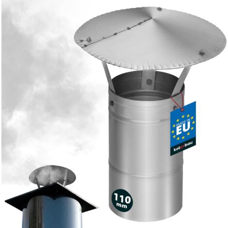 KOTARBAU® Chapeau De Cheminée - Inox - ø 110 mm - Argent - Chapeau Cheminée Anti Pluie - Résistant à la Corrosion - Installation Facile - Design Moderne