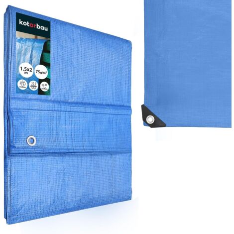 KOTARBAU® Bâche de Protection Extérieur - Polyéthylène - 1,5 x 2 m - Bleu - 75 g/m² - Bâche Anti UV - Bache Remorque - Bache Impermeable Exterieu (1/5)