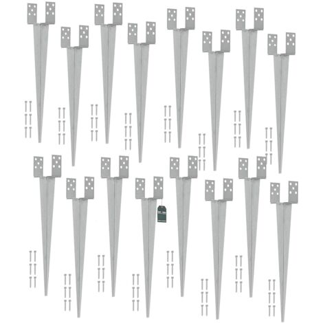 KOTARBAU® 16 Pièces Support de Poteau Réglable - 0-160 mm - Acier Galvanisé - 70 cm - Argent - Support Poteau a Enfoncer - Ancrage Balancoire - Ancre a Enfoncer - pour Poteaux Bois (1/5)