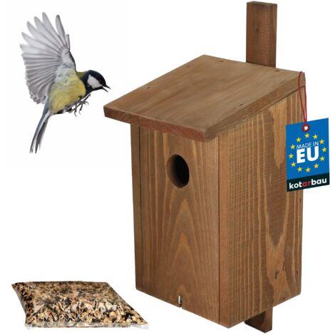 KOTARBAU® Nichoir Oiseaux Exterieur - Bois - 29x17 cm - Brun - Cabane Oiseaux Exterieur - Cabane À Oiseau - avec Nourriture 0,5 kg - Nichoirs À Mésanges - Nichoir a Mesange (1/5)