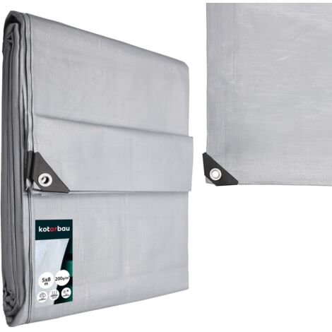 KOTARBAU® Bâche de Protection Extérieur - Polyéthylène - 6 x 10 m - Argenté - 200 g/m² - Bâche Anti UV - Bache Remorque - Bache Impermeable Exterieu
