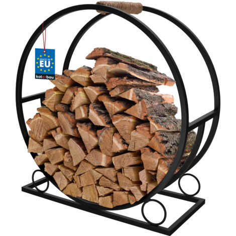 KOTARBAU® Range Buche Interieur - Acier Revêtu Par Poudre - 55 x 25 x 60 cm - Noir - Rond ⌀ 60 cm - Panier Bois Cheminée - Avec Poignée - Porte Buche (1/5)