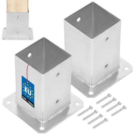 KOTARBAU® Lot de 2 Support Poteau Bois - à Visser - Acier Galvanisé - 90 x 90 mm - Argent - Pied de Poteau - Fixation Robuste - Résistant à la Corrosion