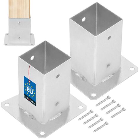 KOTARBAU® Lot de 2 Support Poteau Bois - à Visser - Acier Galvanisé - 80 x 80 mm - Argent - Pied de Poteau - Fixation Robuste - Résistant à la Corrosion