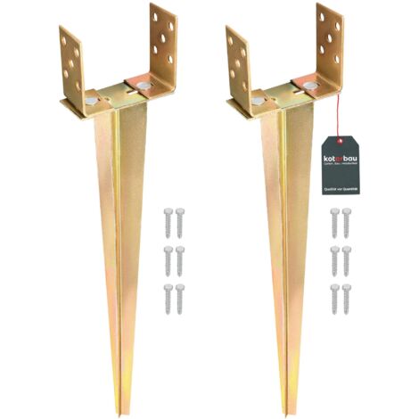 KOTARBAU® 2 Pièces Support de Poteau Réglable - 0-160 mm - Acier Galvanisé - 70 cm - Doré - Support Poteau a Enfoncer - Ancrage Balancoire - Ancre a Enfoncer - pour Poteaux Bois (1/5)