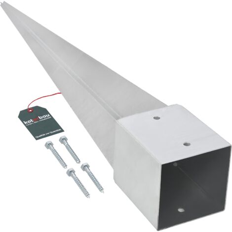KOTARBAU® Support de Poteau Bois - Acier Galvanisé - 90 cm - Argent - 121 x 121 mm - Support Poteau à Enfoncer - pour Clôture et Pavillon - Résistant à la Corrosion