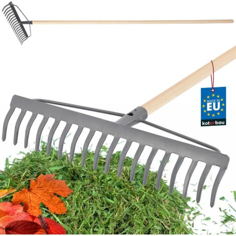 KOTARBAU® Rateau à Feuille - Métal - 46 cm - Râteau Jardin - 18 Dents - avec Manche en Bois - Outil Robuste Pour Entretien Gazon Jardinage - Gris & Naturel (1/5)