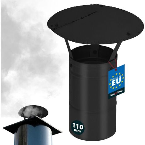 KOTARBAU® Chapeau de Cheminée - Acier Galvanisé et Peint par Poudre - ø 110 mm - Noir - Chapeau Cheminée Anti Pluie - Résistant à la Corrosion - Installation Facile - Design Moderne