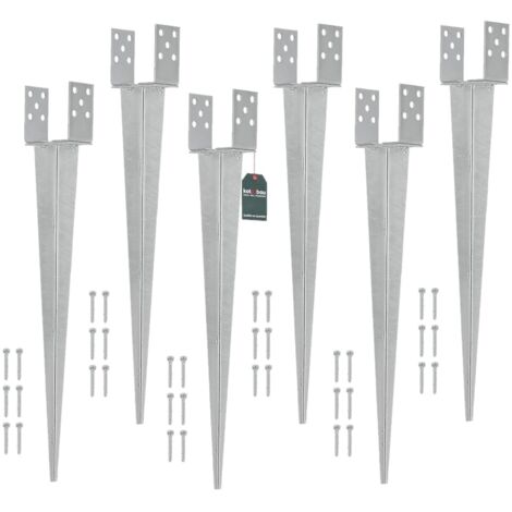 KOTARBAU® 6 Pièces Support de Poteau Réglable - 0-120 mm - Acier Galvanisé - 70 cm - Argent - Support Poteau a Enfoncer - Ancrage Balancoire - Ancre a Enfoncer - pour Poteaux Bois (1/5)