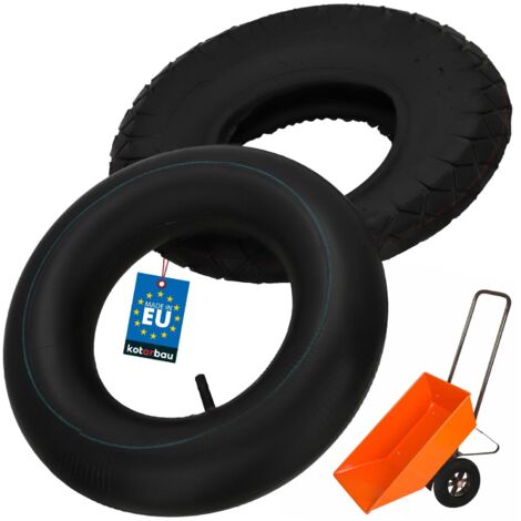 KOTARBAU® Pneu Chambre a Air Brouette - Gomme - Noir - Pneu Brouette - ⌀ 44 cm - 4PR Profil à Blocs - Chambre a Air - ⌀ 35 cm - Résistant - pour Chariot Jardinage (1/5)