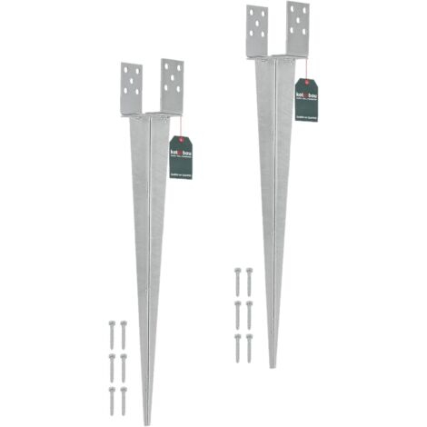 KOTARBAU® 2 Pièces Support de Poteau Réglable - 0-120 mm - Acier Galvanisé - 70 cm - Argent - Support Poteau a Enfoncer - Ancrage Balancoire - Ancre a Enfoncer - pour Poteaux Bois (1/5)