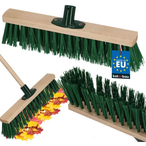 KOTARBAU® Balai Brosse - Bois de Hêtre - 40 cm - Vert - Balai Extérieur - Brosse pour Terrasse - Poils Durs - Sans Manche