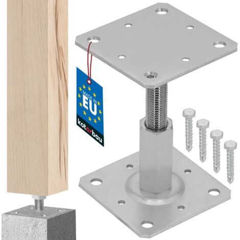 KOTARBAU® Pied Réglable - Support de Poteau - Acier Galvanisé - 110 x 110 mm - Argent - Pied de Poteau Reglable - 90 - 150 mm