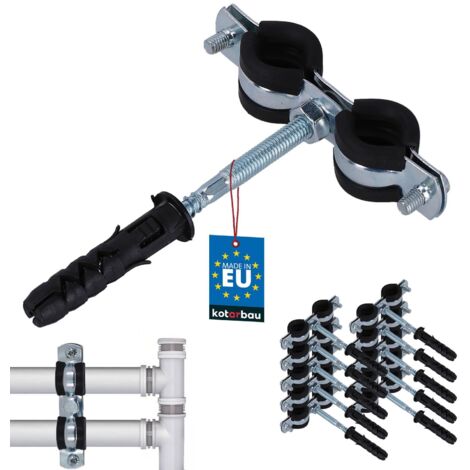 KOTARBAU® 10 pces. Collier de Serrage Tuyau - Acier Galvanisé - 3/8" - Double - Fixation pour Tube - Collier de Fixation - avec Joint en Caoutchouc - Fixation pour Tube - avec Chevilles - Noir Argenté