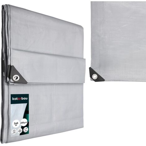 KOTARBAU® Bâche de Protection Extérieur - Polyéthylène - 5 x 6 m - Argenté - 200 g/m² - Bâche Anti UV - Bache Remorque - Bache Impermeable Exterieu (1/5)