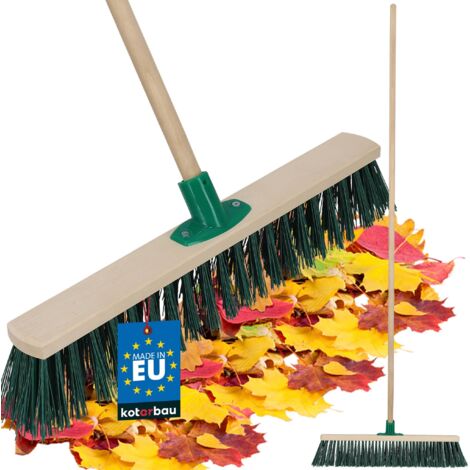 KOTARBAU® Balai Brosse - Bois de Hêtre - 50 cm - Vert - Balai Extérieur - Brosse pour Terrasse - Poils Durs - avec un Manche en Bois