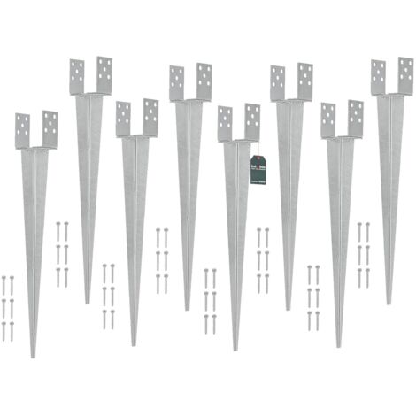 KOTARBAU® 8 Pièces Support de Poteau Réglable - 0-120 mm - Acier Galvanisé - 70 cm - Argent - Support Poteau a Enfoncer - Ancrage Balancoire - Ancre a Enfoncer - pour Poteaux Bois (1/5)