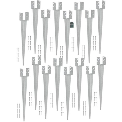 KOTARBAU® 16 Pièces Support de Poteau Réglable - 0-120 mm - Acier Galvanisé - 70 cm - Argent - Support Poteau a Enfoncer - Ancrage Balancoire - Ancre a Enfoncer - pour Poteaux Bois (1/5)