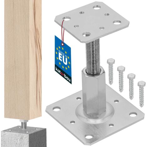 KOTARBAU® Pied Réglable - Support de Poteau - Acier Galvanisé - 80 x 80 mm - Argent - Pied de Poteau Reglable - 90 - 150 mm (1/5)