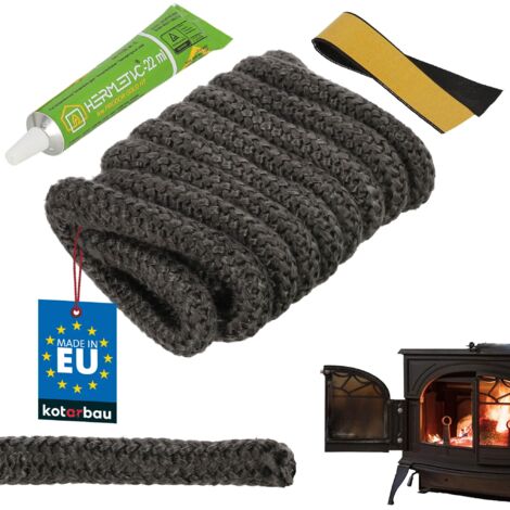 KOTARBAU® Joint Insert Cheminée - Fibre de Verre - ⌀ 14 mm - 2,5 m - avec Colle - Corde Haute Température - Kit De Réparation - Joint Poele a Granule - Noir (1/5)