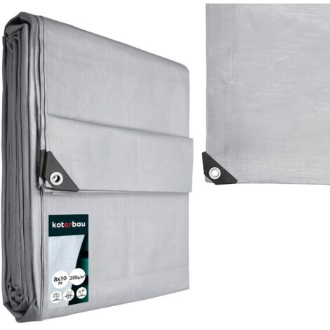 KOTARBAU® Bâche de Protection Extérieur - Polyéthylène - 8 x 10 m - Argenté - 200 g/m² - Bâche Anti UV - Bache Remorque - Bache Impermeable Exterieu (1/5)