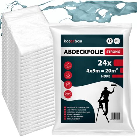KOTARBAU® Lot De 24 Malerfolie - Bâche Protection Peinture - Polyéthylène Recyclé - 4 x 5 m - Transparent - Bâche Peinture de Protection Sol - Bâche Plastique Protection - Robuste Réutilisable (1/5)