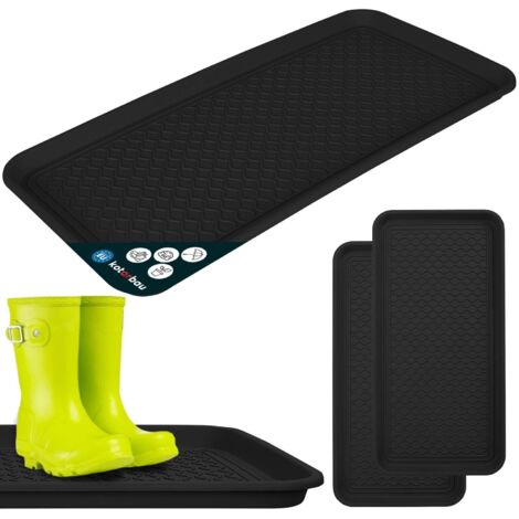 KOTARBAU® 2 Pièces Bac à Chaussures - Bac D'égouttement pour Chaussures - Plastique - 38 x 76 cm - Noir - Imperméable - pour Couloir - Plateau Égouttoir à Bord Surélevé
