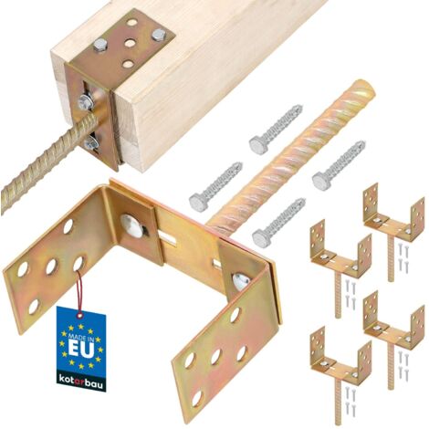 KOTARBAU® 4 pièces Support de Poteau à Sceller - Acier - 200 mm - Or - Support Poteau Bois - Largeur Réglable 0-160 mm - avec Ancrage Béton - pour Poteaux et Poutres Bois (1/5)